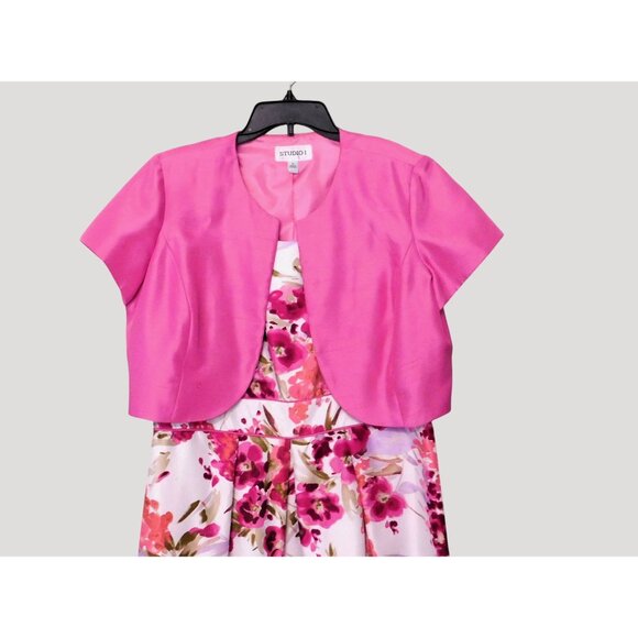 Studio I Floral Dress Pink Jacket Set Womens Size 14 Polyester Spring Summer - Picture 7 of 12